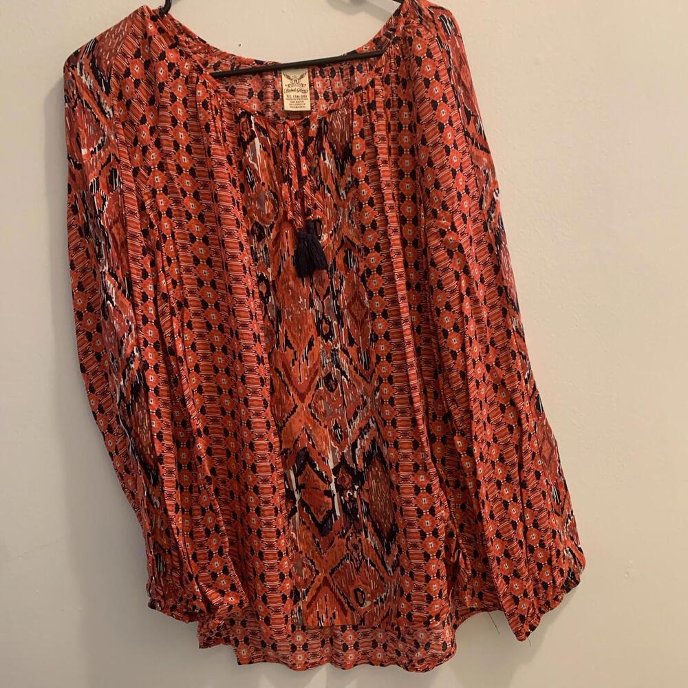Red Long Sleeve Blouse Size XL Faded Glory Brand 100% Rayon
